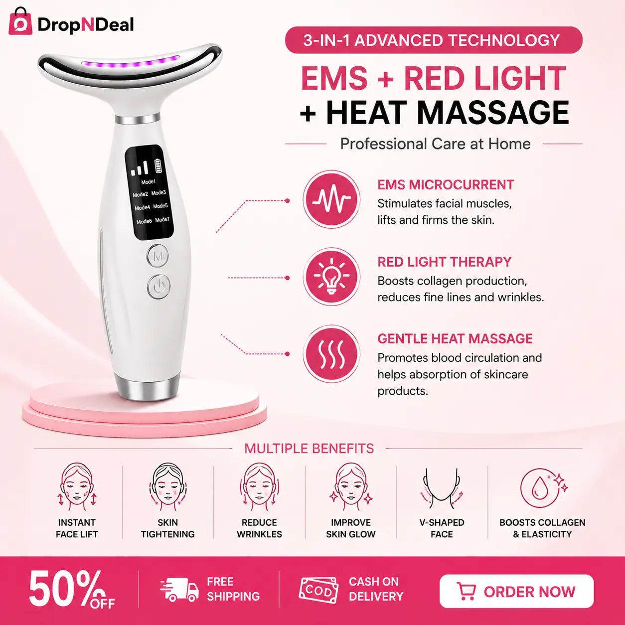 7-Mode LED Face & Neck Lifting Massager